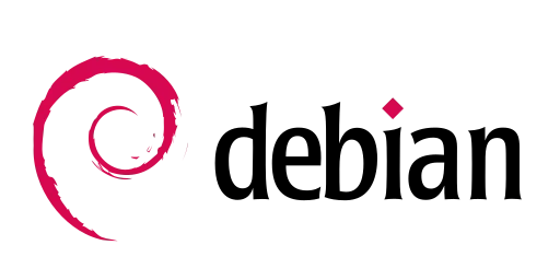 Oficjalne logo projektu Debian przedstawiające charakterystyczną czerwoną spiralę obok nazwy systemu.