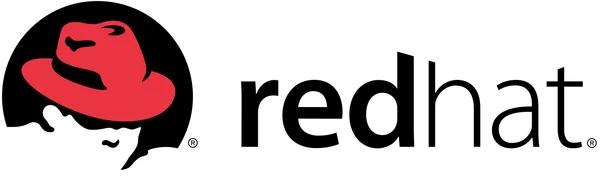 Oficjalne logo Red Hat przedstawiające charakterystyczny czerwony kapelusz fedora oraz czarny napis z nazwą marki.