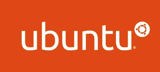 Oficjalne logo systemu operacyjnego Ubuntu przedstawiające nazwy marki na pomarańczowym tle.