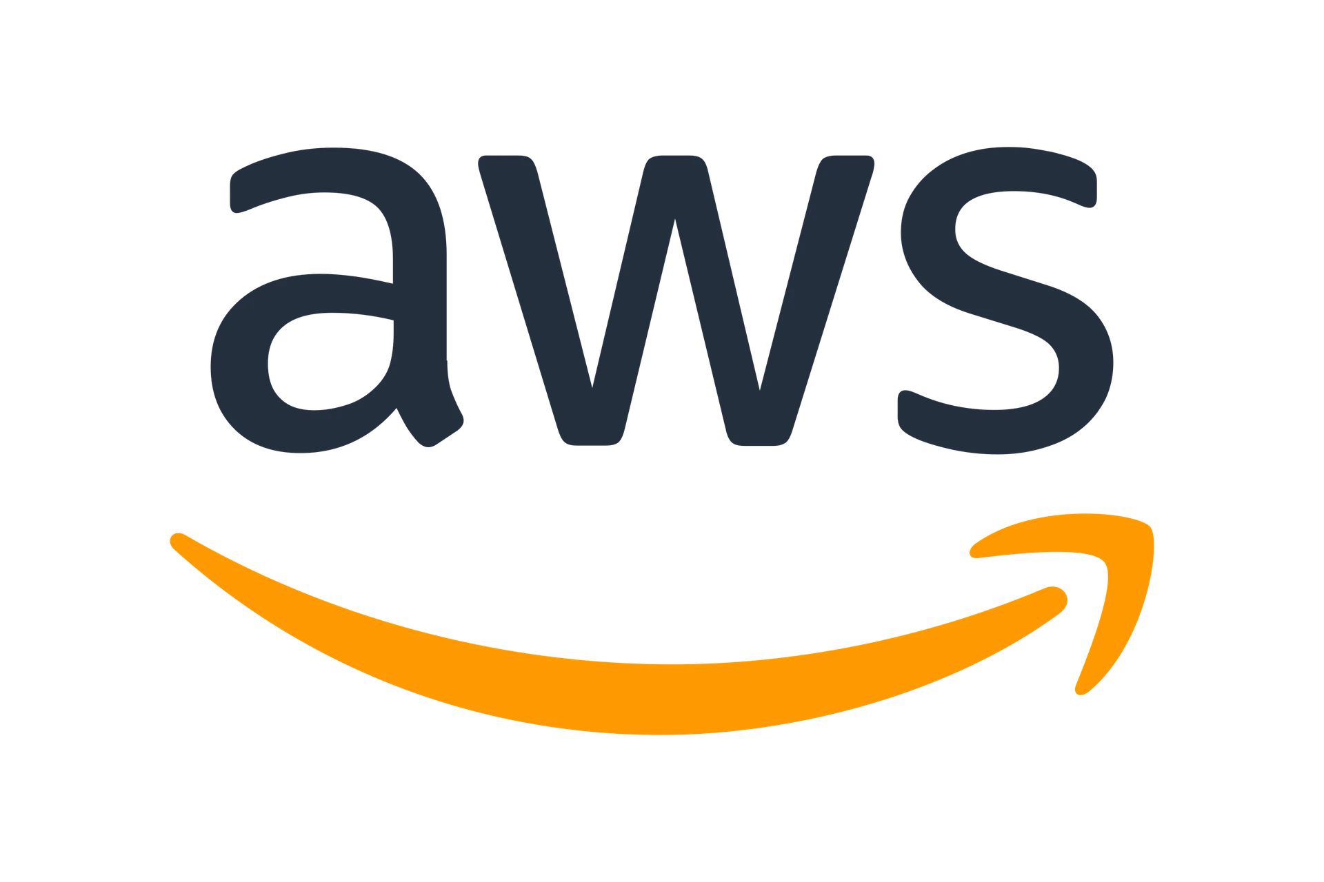 Oficjalne logo Amazon Web Services składające się z czarnego napisu AWS oraz charakterystycznego pomarańczowego uśmiechu pod spodem.